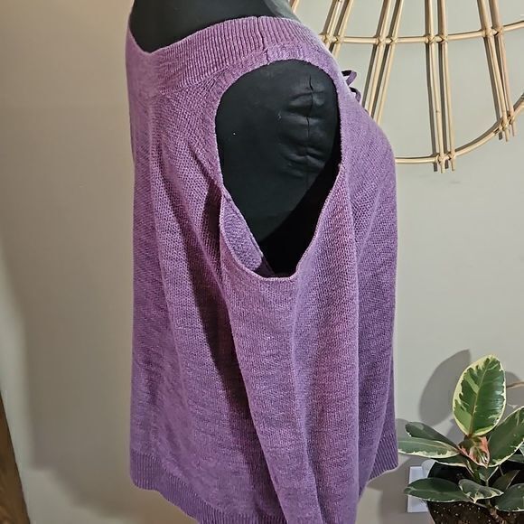 Express Purple Lace Front Cold Shoulder Knit Long Sleeve Sweater Sz L - Picture 4 of 9